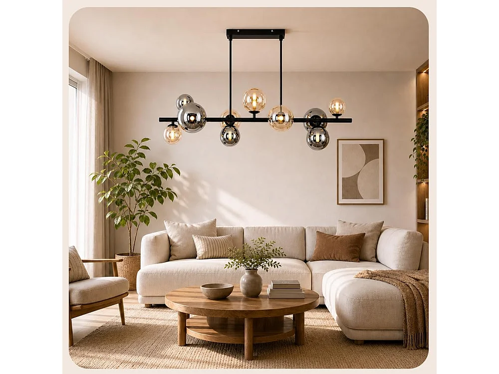 ZMH Suspension Verre 10 Lumières Noir G9 Moderne Hauteur Réglable Pour Salle à Manger Salon Chambre Sans Ampoules