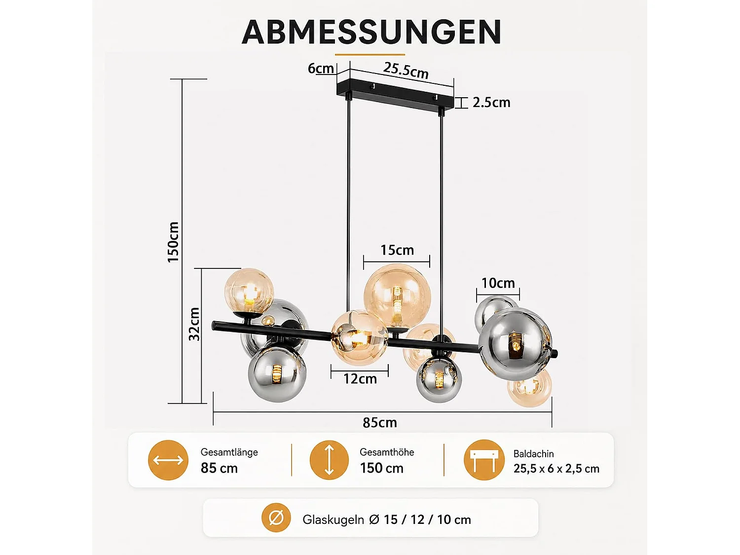 ZMH Suspension Verre 10 Lumières Noir G9 Moderne Hauteur Réglable Pour Salle à Manger Salon Chambre Sans Ampoules