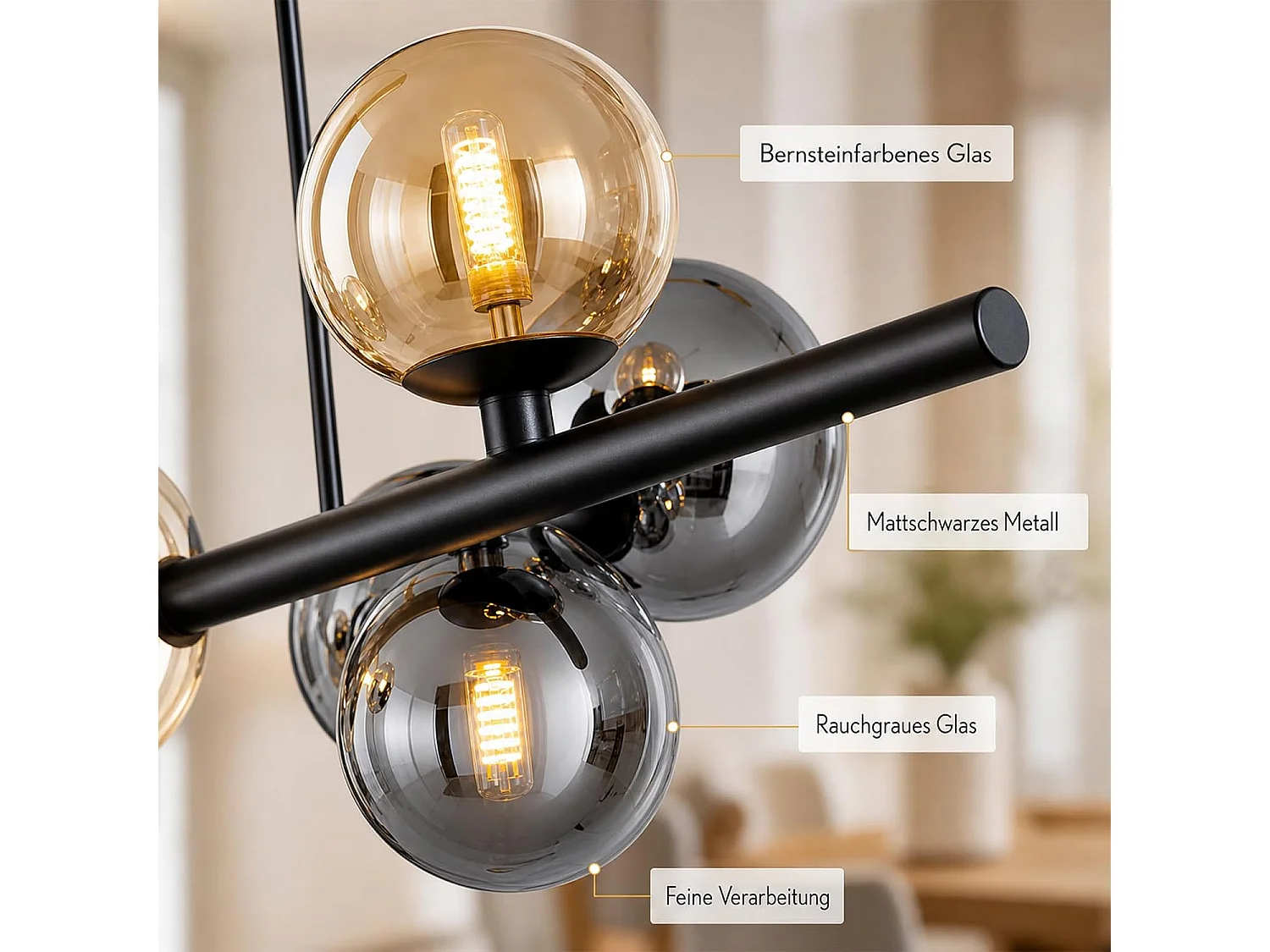 ZMH Suspension Verre 10 Lumières Noir G9 Moderne Hauteur Réglable Pour Salle à Manger Salon Chambre Sans Ampoules