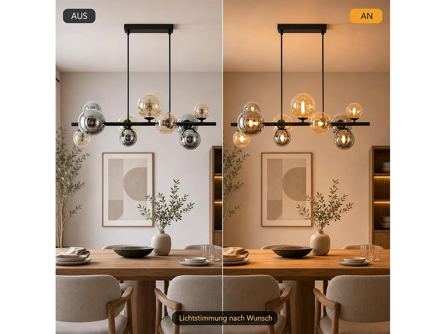 ZMH Suspension Verre 10 Lumières Noir G9 Moderne Hauteur Réglable Pour Salle à Manger Salon Chambre Sans Ampoules