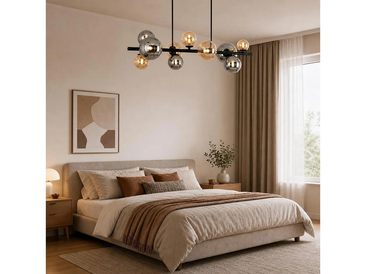 ZMH Suspension Verre 10 Lumières Noir G9 Moderne Hauteur Réglable Pour Salle à Manger Salon Chambre Sans Ampoules
