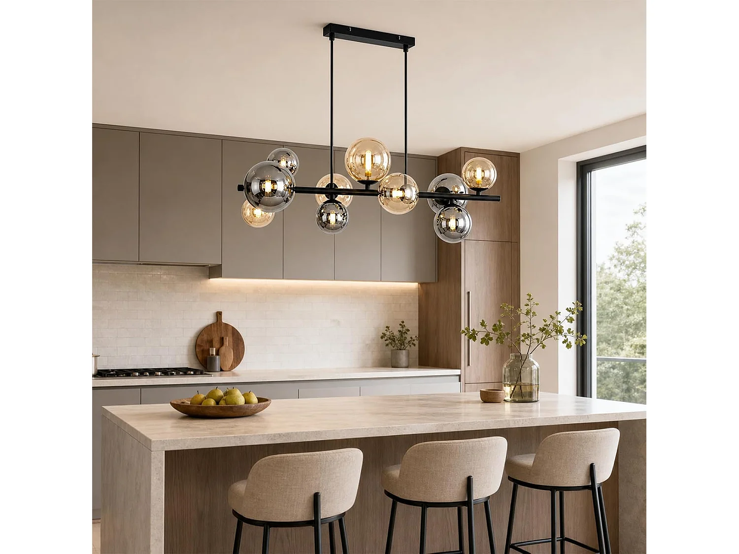 ZMH Suspension Verre 10 Lumières Noir G9 Moderne Hauteur Réglable Pour Salle à Manger Salon Chambre Sans Ampoules