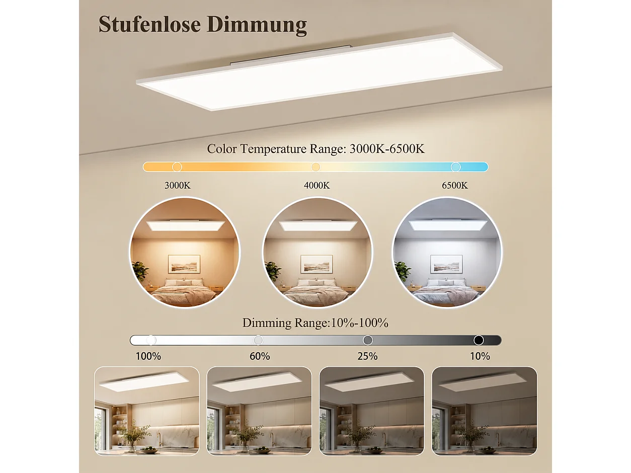 ZMH Plafonnier LED 100cm 13.5W blanc intensité variable rectangulaire avec télécommande pour atelier couloir cuisine salon