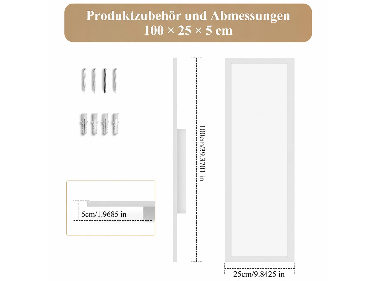 ZMH Plafonnier LED 100cm 13.5W blanc intensité variable rectangulaire avec télécommande pour atelier couloir cuisine salon