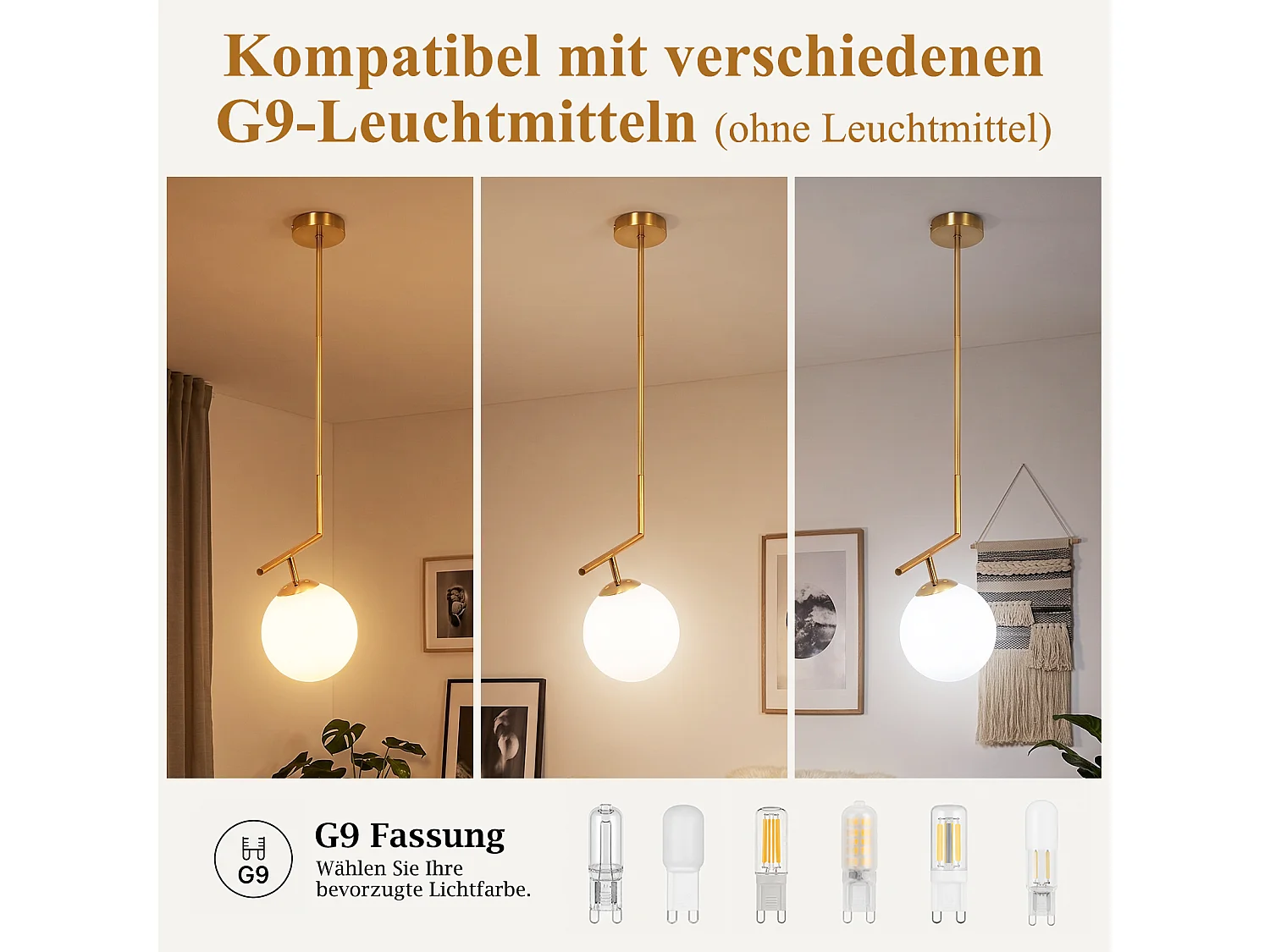 ZMH Suspension 1 lumière G9 doré moderne en verre finition opale convient pour la salle à manger le salon cuisine ou chambre