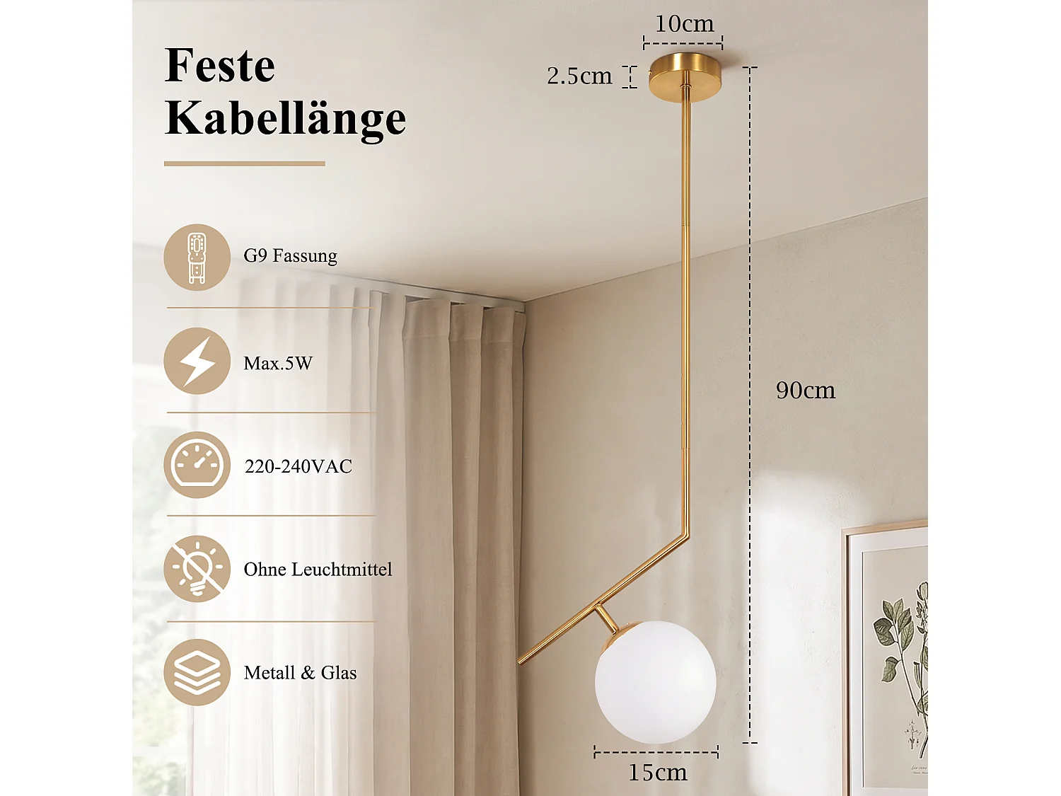 ZMH Suspension 1 lumière G9 doré moderne en verre finition opale convient pour la salle à manger le salon cuisine ou chambre