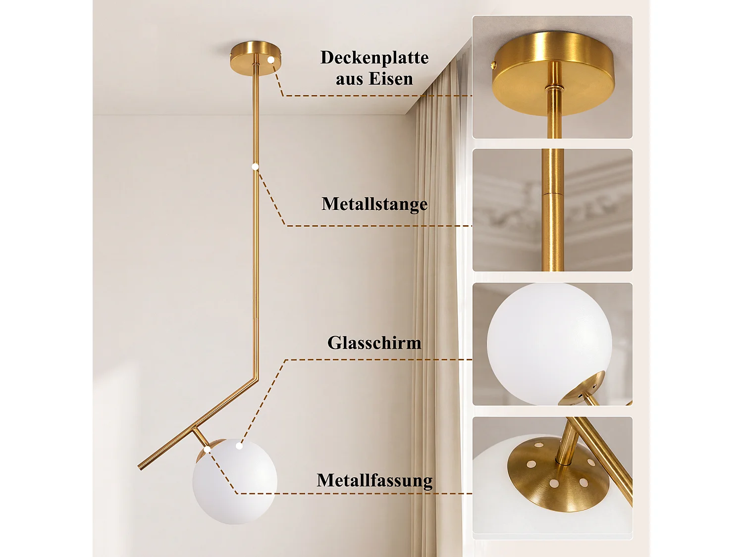ZMH Suspension 1 lumière G9 doré moderne en verre finition opale convient pour la salle à manger le salon cuisine ou chambre