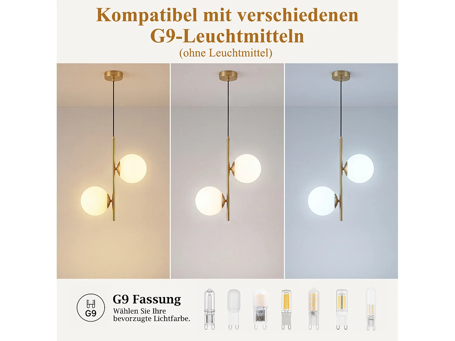 ZMH Suspension 2 lumière G9 doré moderne en verre finition opale convient pour la salle à manger le salon cuisine ou chambre
