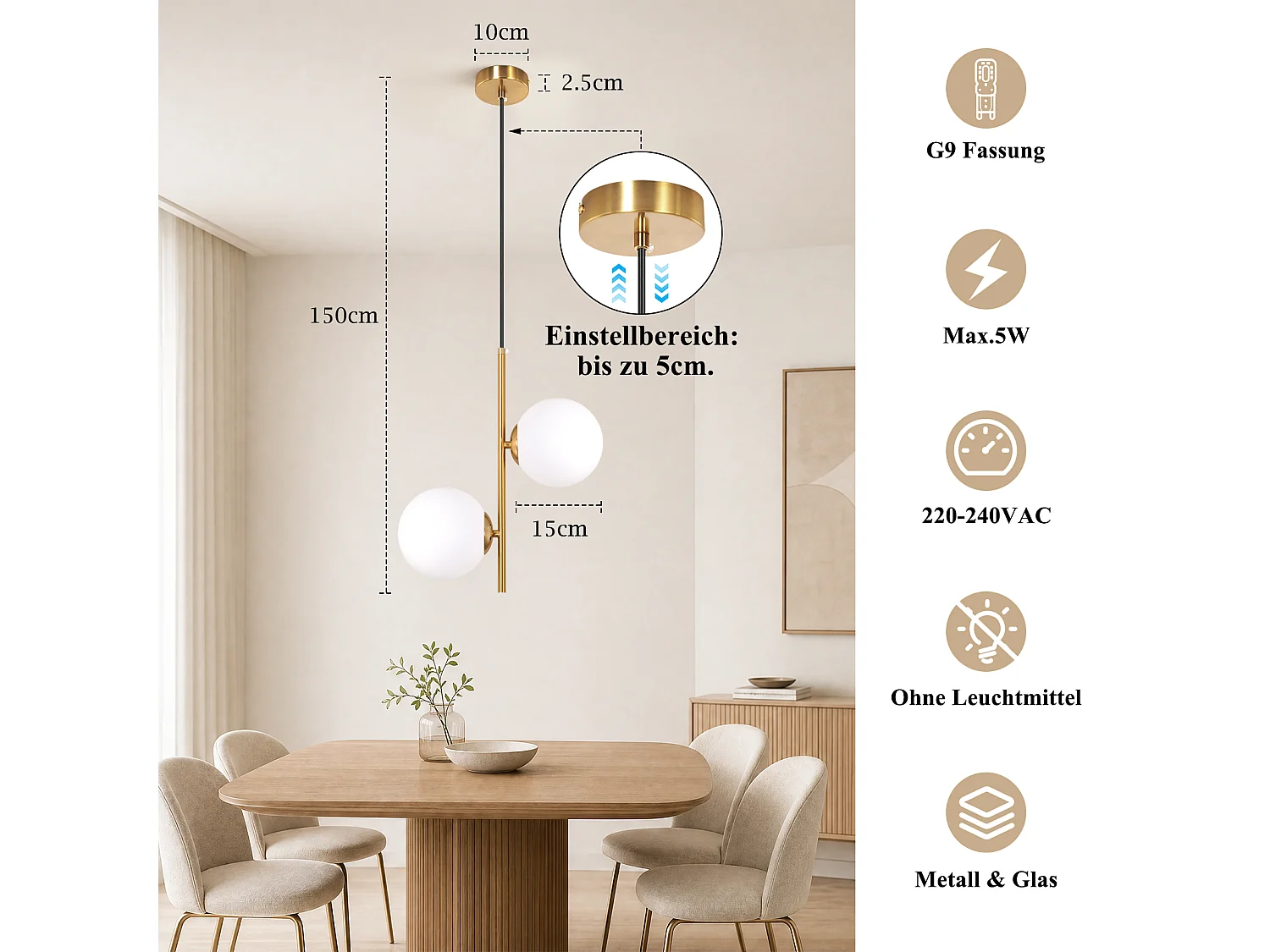 ZMH Suspension 2 lumière G9 doré moderne en verre finition opale convient pour la salle à manger le salon cuisine ou chambre