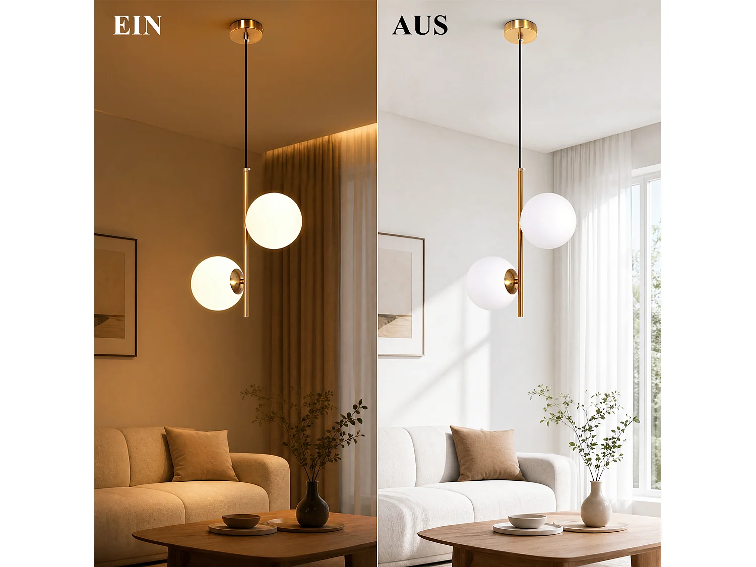 ZMH Suspension 2 lumière G9 doré moderne en verre finition opale convient pour la salle à manger le salon cuisine ou chambre