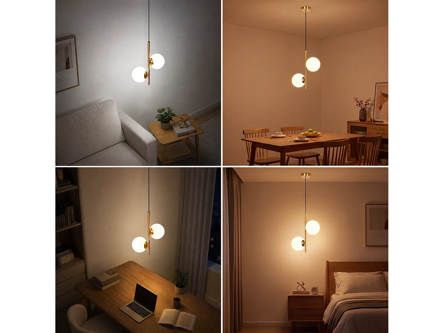 ZMH Suspension 2 lumière G9 doré moderne en verre finition opale convient pour la salle à manger le salon cuisine ou chambre