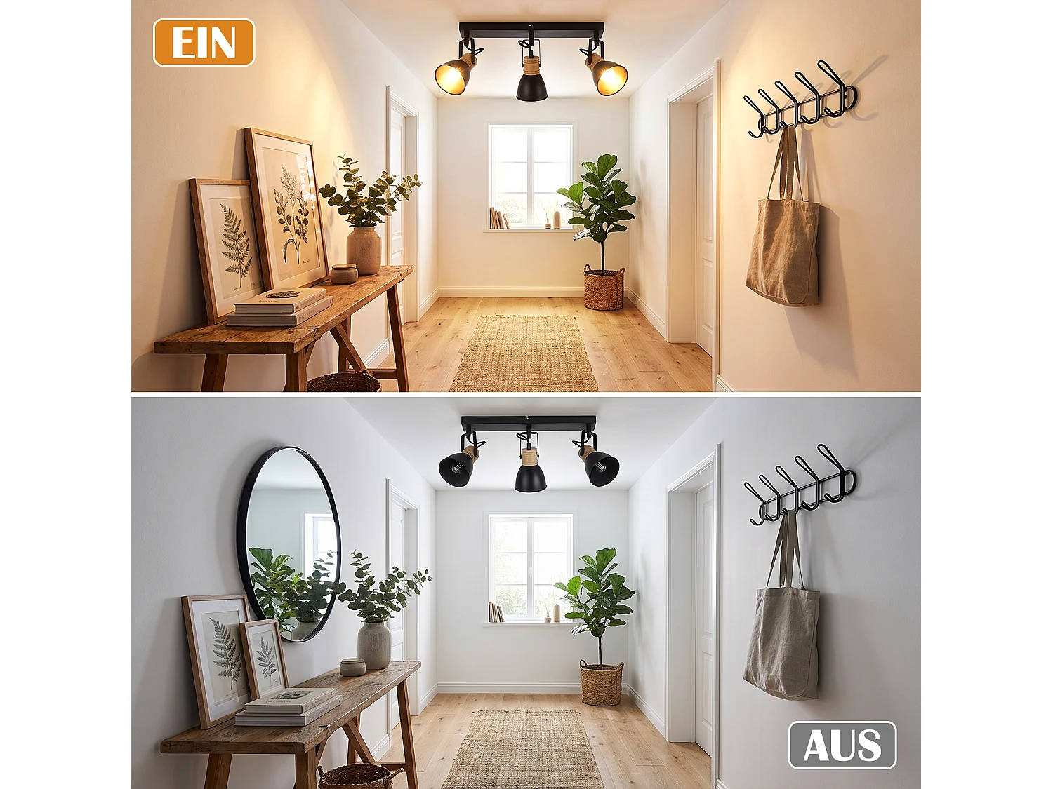 ZMH Spot de plafond noir à 3 lumières métal E14 orientable à 350° d'intérieur pour salon couloir (ampoules non incluses)