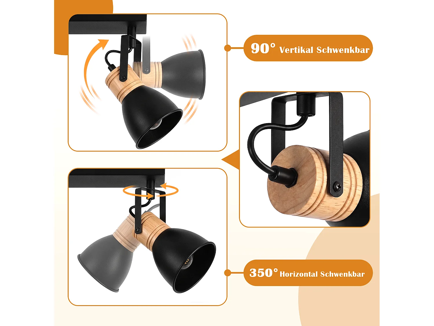 ZMH Spot de plafond noir à 3 lumières métal E14 orientable à 350° d'intérieur pour salon couloir (ampoules non incluses)