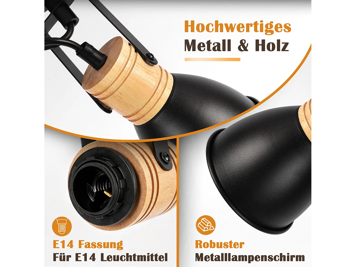ZMH Spot de plafond noir à 3 lumières métal E14 orientable à 350° d'intérieur pour salon couloir (ampoules non incluses)