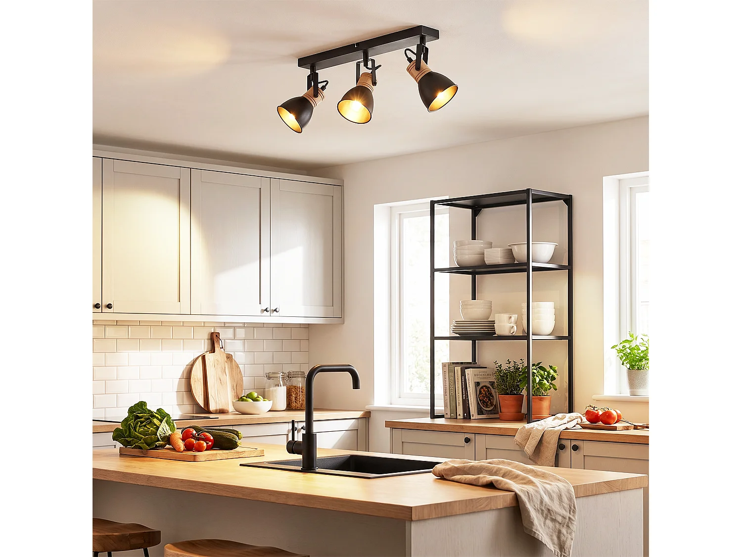 ZMH Spot de plafond noir à 3 lumières métal E14 orientable à 350° d'intérieur pour salon couloir (ampoules non incluses)