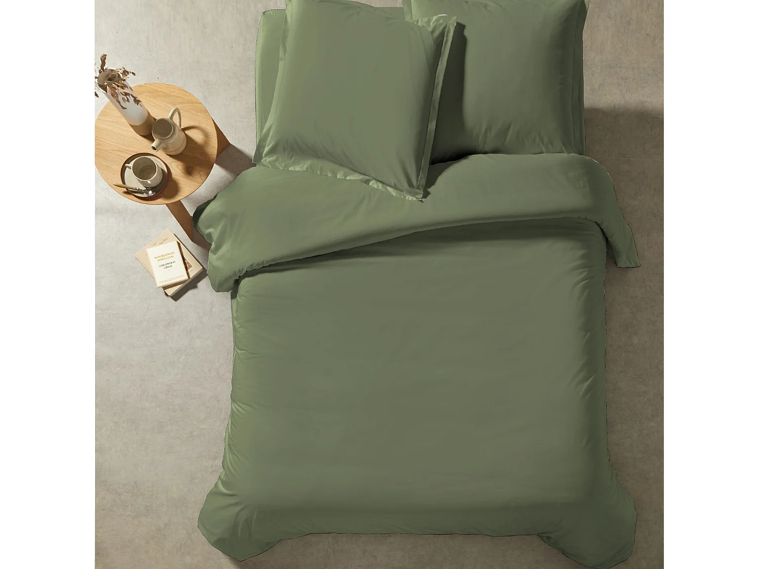 Parure de lit percale unie kaki 140x200 cm
