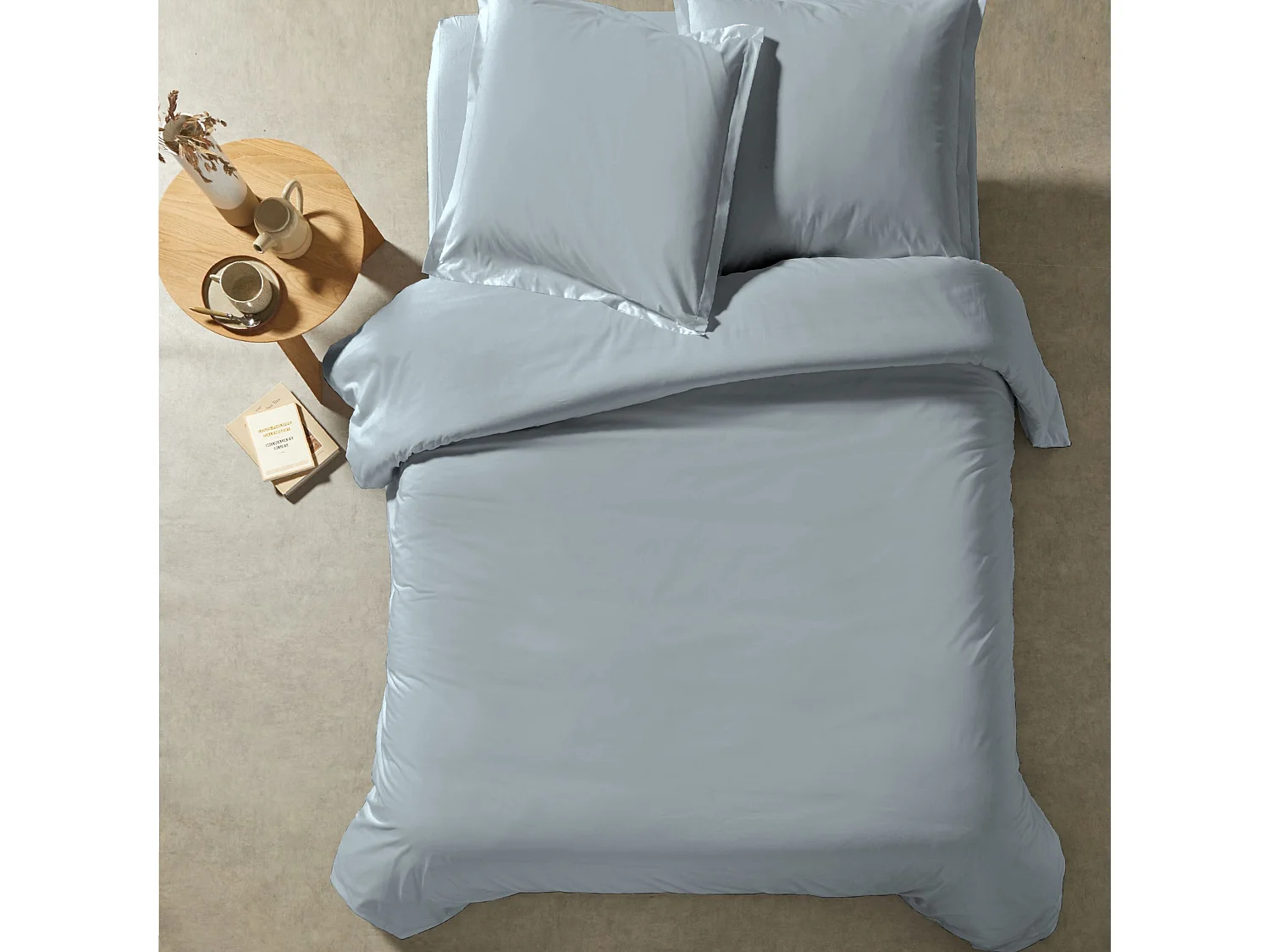 Parure de lit percale unie bleu 260x240 cm