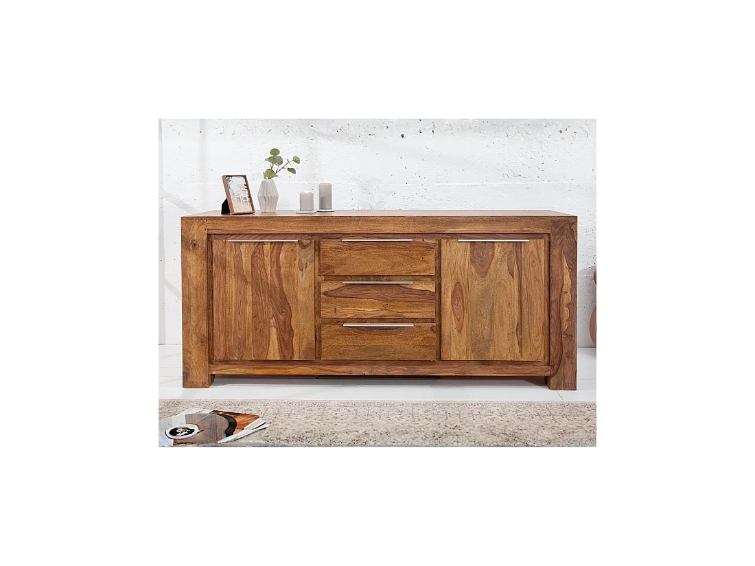 Buffet GRADI 175 cm en madera maciza de sheesham barnizada – 2 puertas, 3 cajones y veteado natural