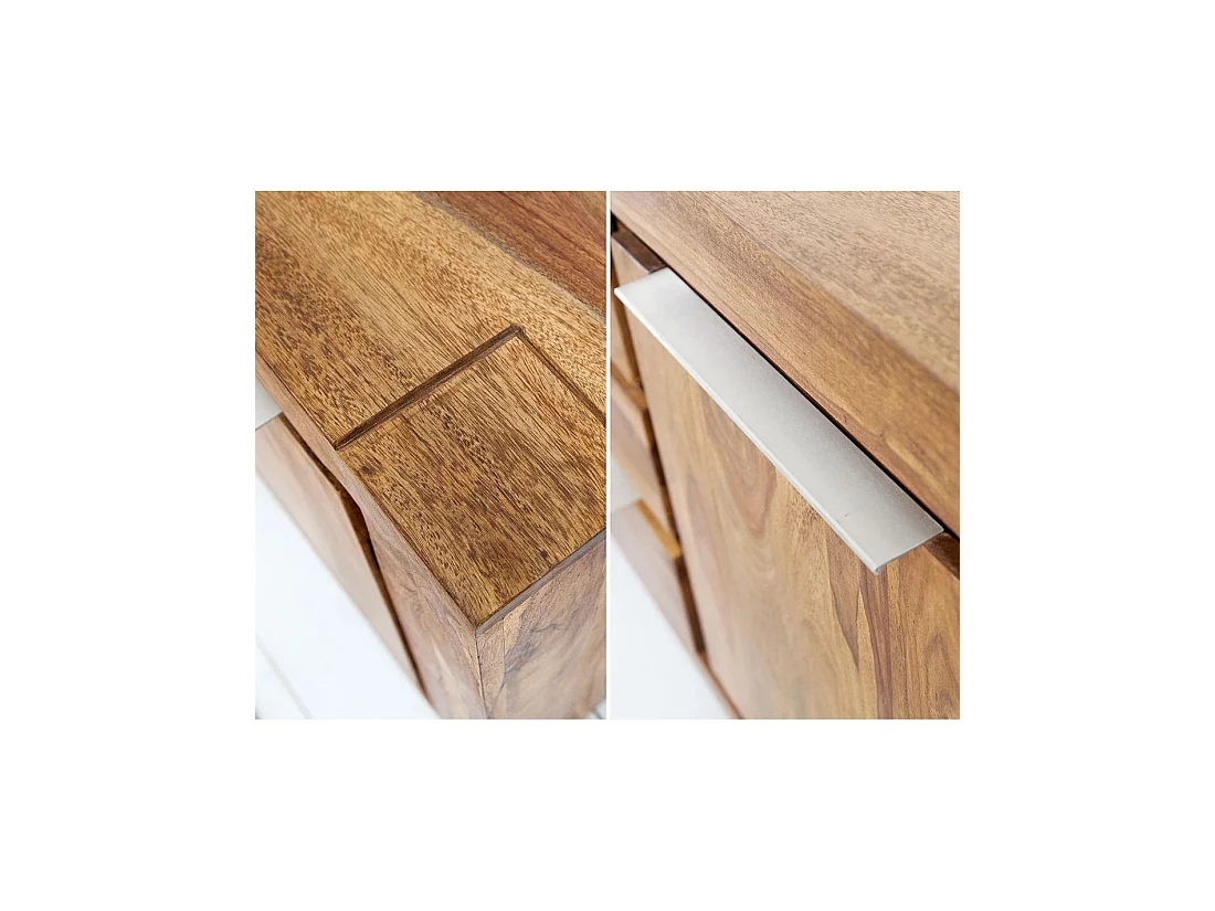 Buffet GRADI 175 cm en madera maciza de sheesham barnizada – 2 puertas, 3 cajones y veteado natural