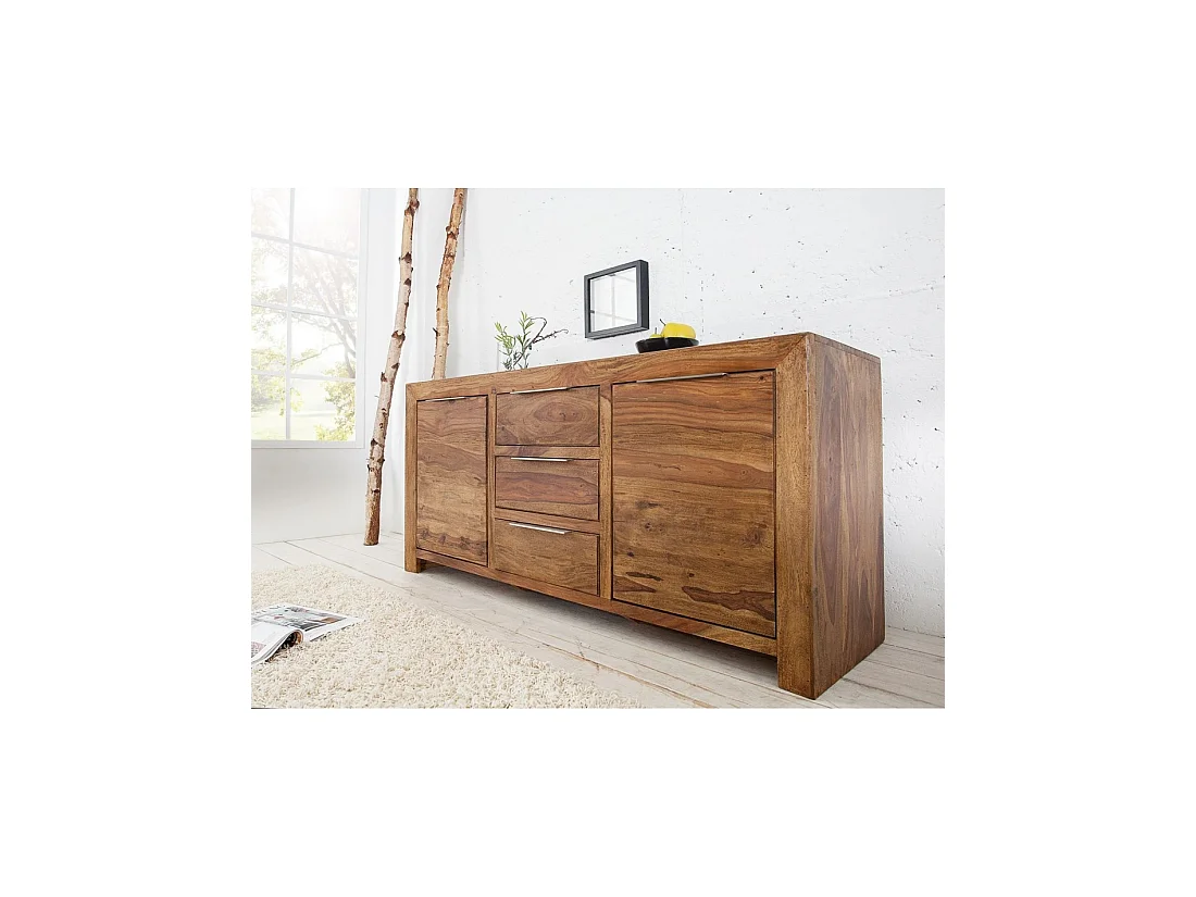 Buffet TAVINA 135 cm en sheesham massif verni – 2 puertas, 3 cajones y 4 nichos interiores