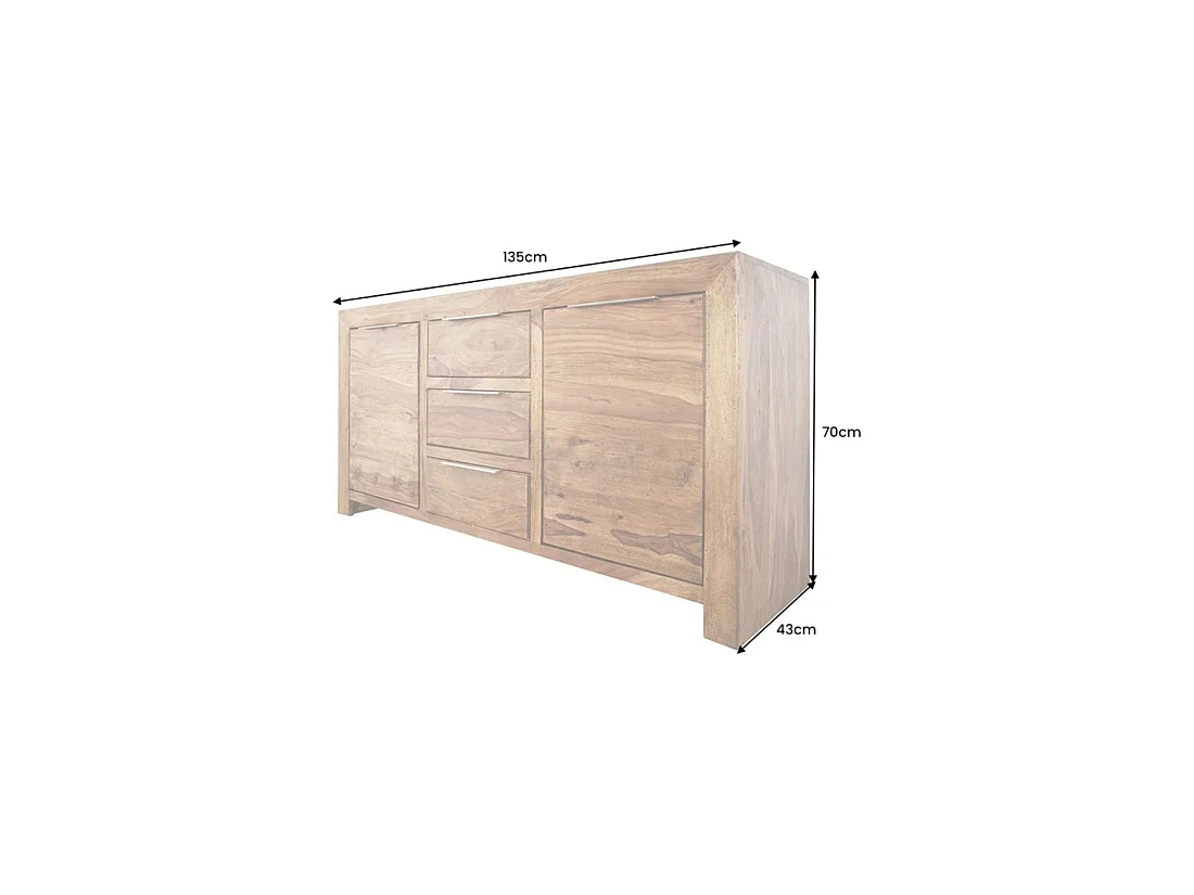 Buffet TAVINA 135 cm en sheesham massif verni – 2 puertas, 3 cajones y 4 nichos interiores