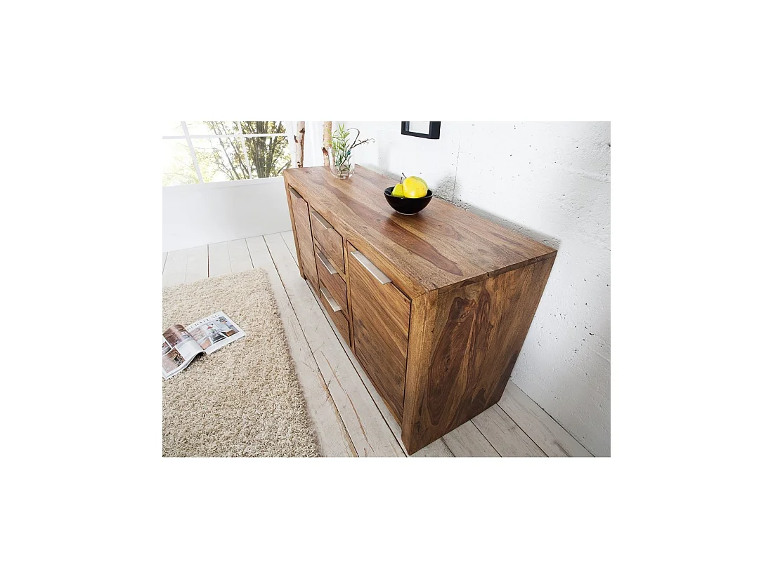 Buffet TAVINA 135 cm en sheesham massif verni – 2 puertas, 3 cajones y 4 nichos interiores