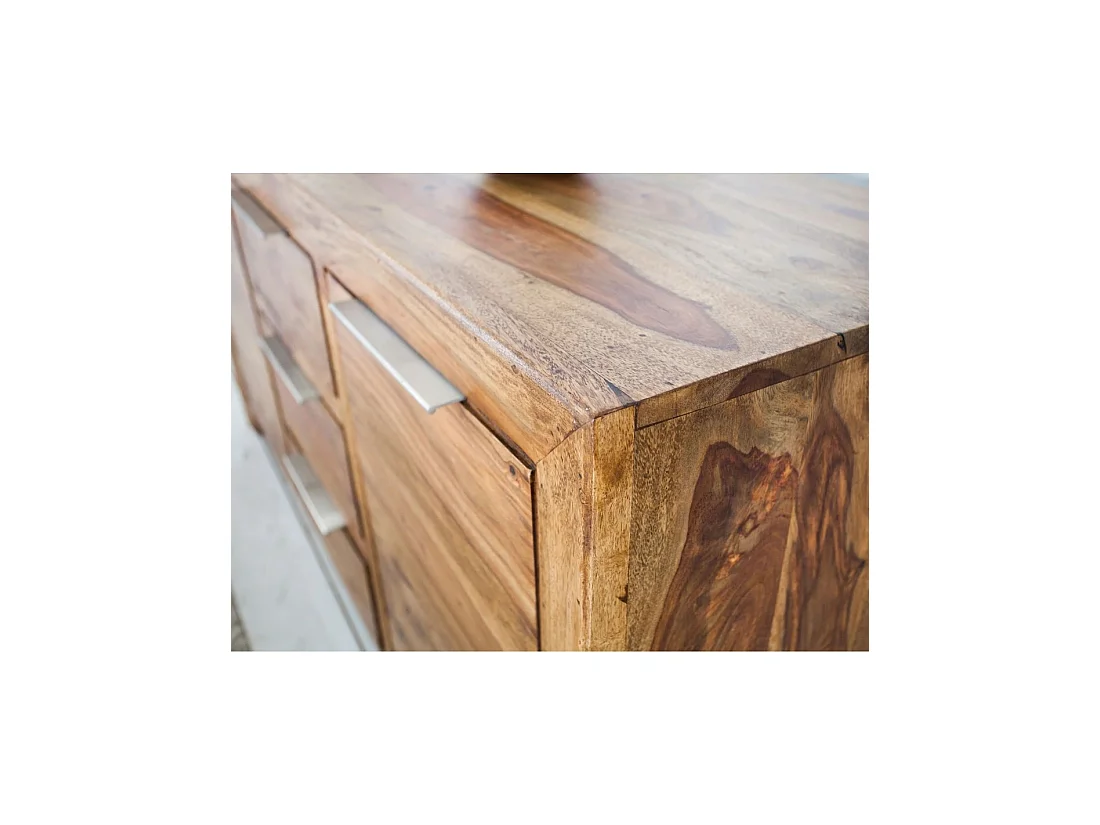 Buffet TAVINA 135 cm en sheesham massif verni – 2 puertas, 3 cajones y 4 nichos interiores