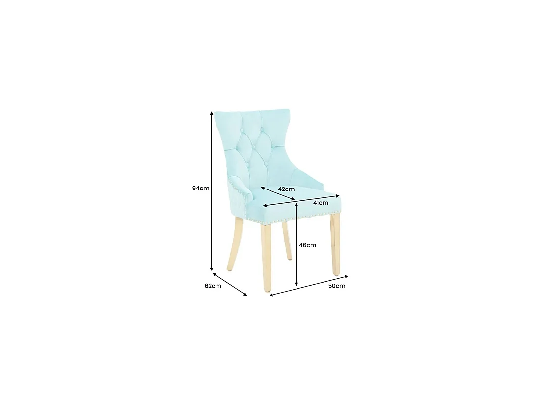 Lot de 2 chaises Chesterfield REGINA bleu turquoise en velours capitonné – Tête de lion et pieds dorés