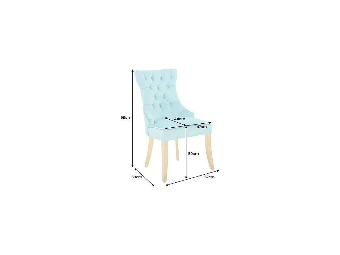 Lot de 2 chaises Chesterfield REGINA bleu turquoise en velours capitonné – Anneau et pieds dorés