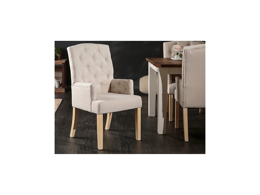 Lot de 2 Sessel REGINA beige gepolstert – Gepolsterte Armlehnen und Beine aus hellem Massivholz