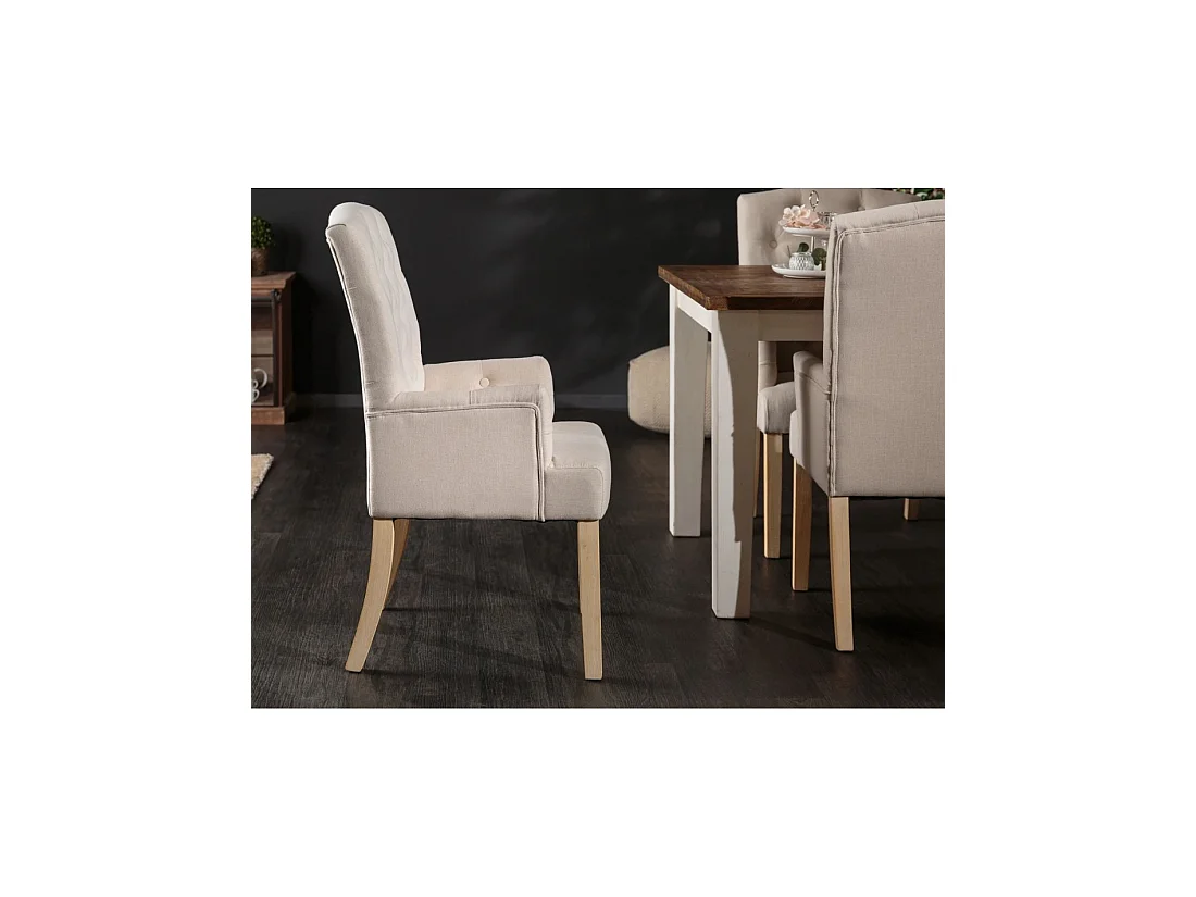 Lot de 2 Sessel REGINA beige gepolstert – Gepolsterte Armlehnen und Beine aus hellem Massivholz