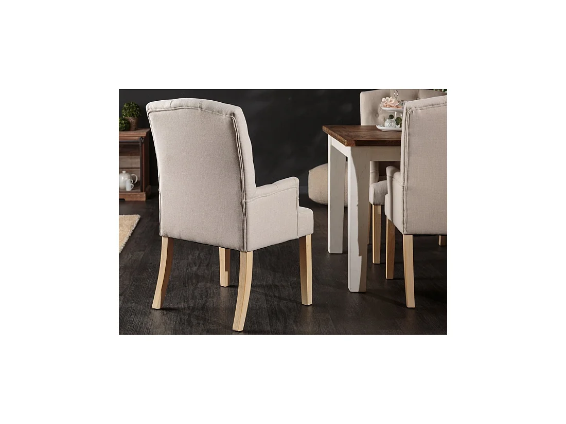 Lot de 2 Sessel REGINA beige gepolstert – Gepolsterte Armlehnen und Beine aus hellem Massivholz