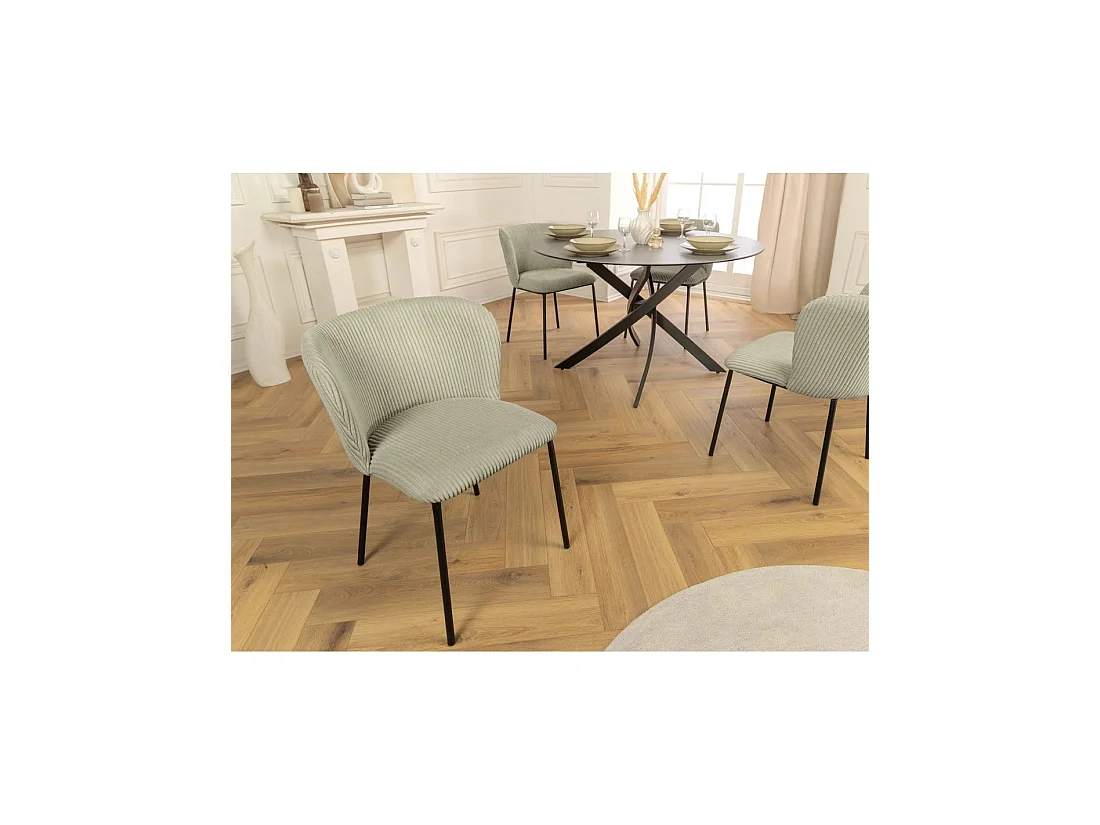 Lot de 2 chaises PAVIA vert menthe en tissu côtelé – Dossier courbe et piètement noir élancé