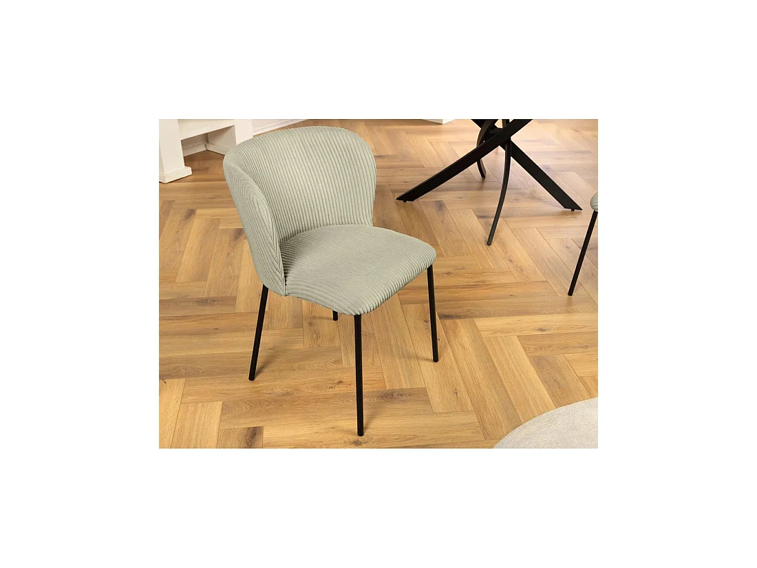 Lot de 2 chaises PAVIA vert menthe en tissu côtelé – Dossier courbe et piètement noir élancé