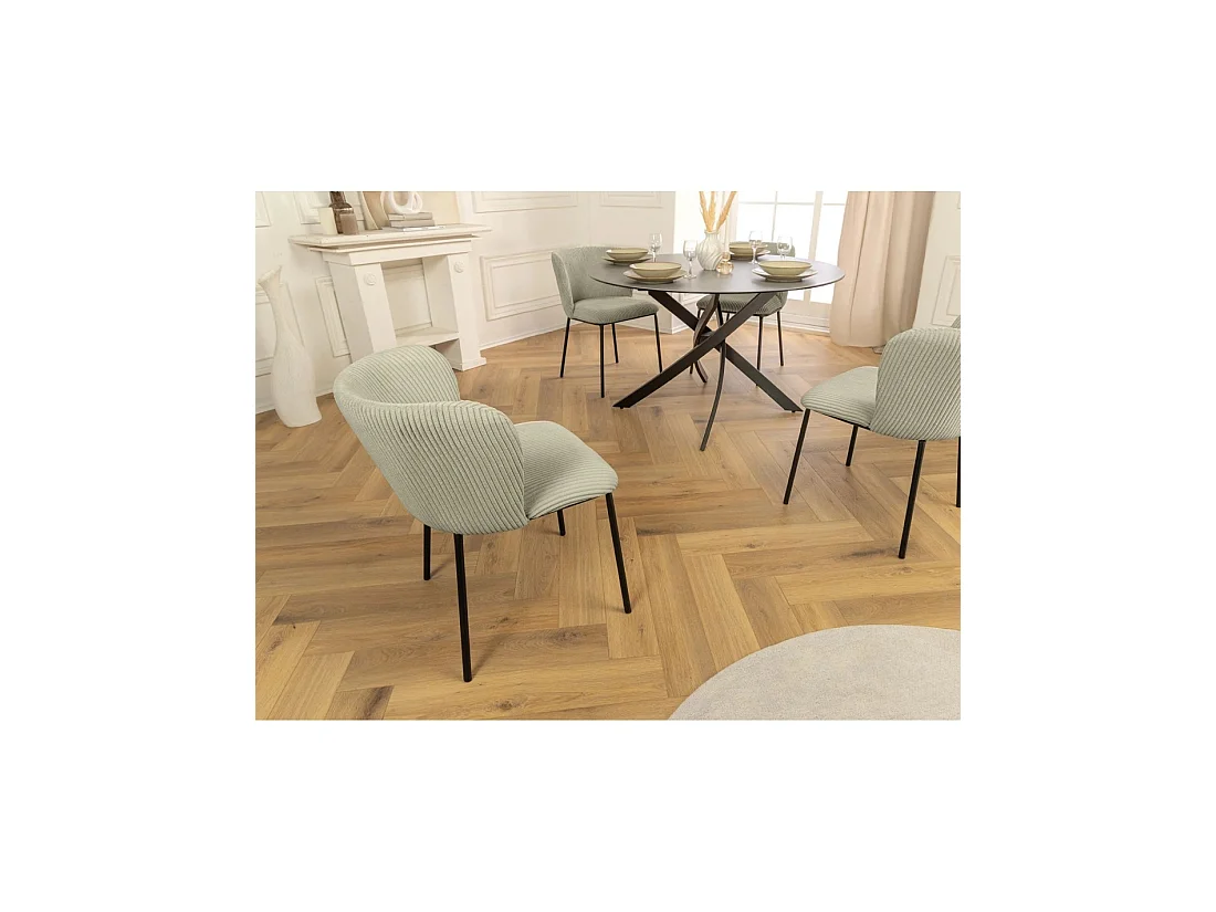 Lot de 2 chaises PAVIA vert menthe en tissu côtelé – Dossier courbe et piètement noir élancé