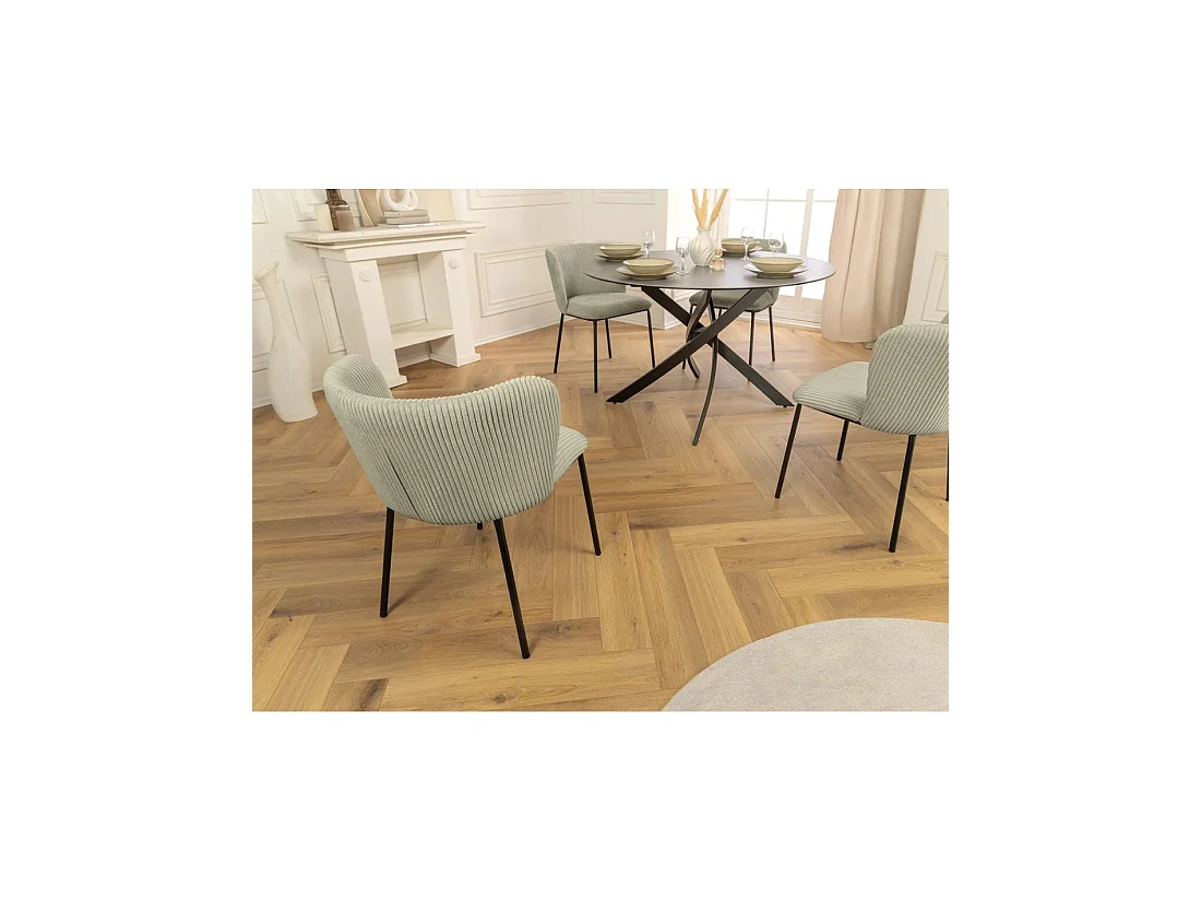 Lot de 2 chaises PAVIA vert menthe en tissu côtelé – Dossier courbe et piètement noir élancé