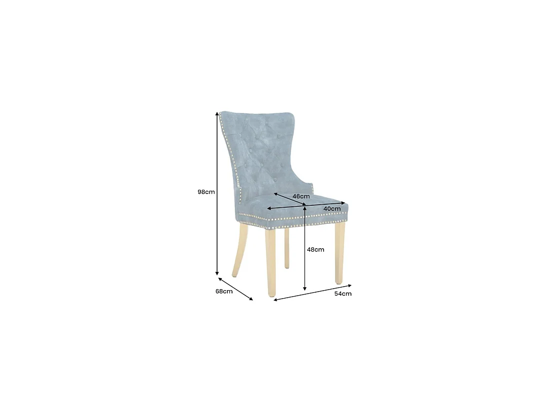 Lot de 2 chaises Chesterfield REGINA bleu pétrole en velours capitonné – Tête de lion dorée, clous décoratifs et pieds acier