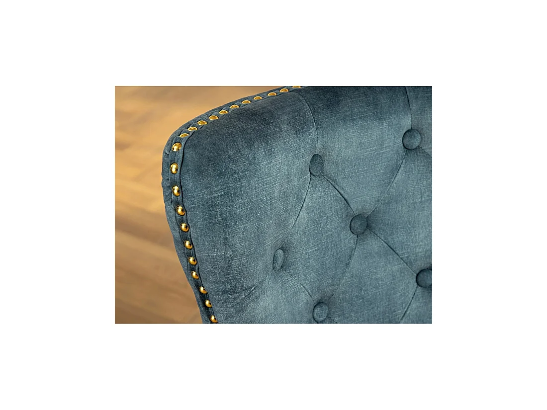 Lot de 2 chaises Chesterfield REGINA bleu pétrole en velours capitonné – Tête de lion dorée, clous décoratifs et pieds acier