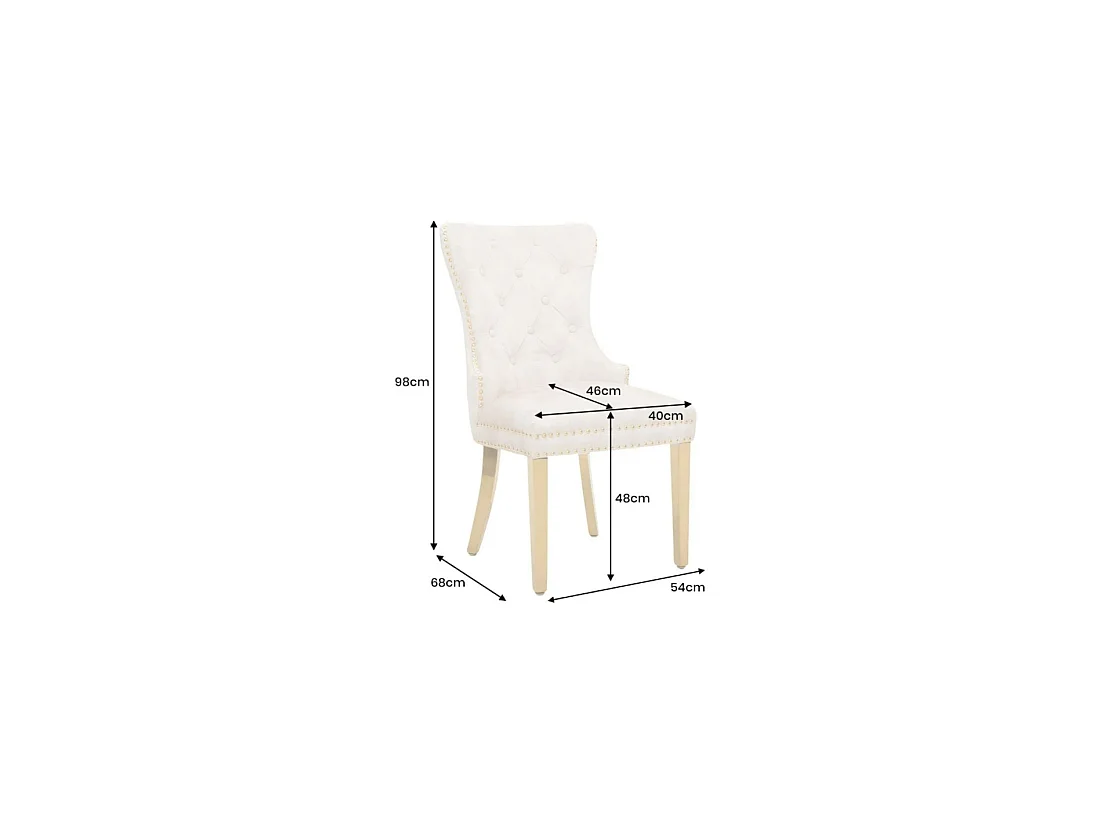 Lot de 2 chaises Chesterfield REGINA beige en velours capitonné – Dos matelassé, tête de lion et pieds dorés