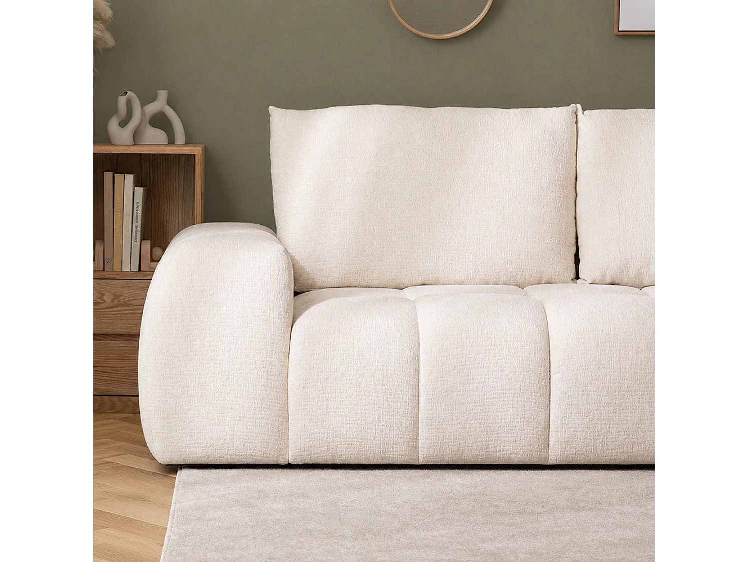 Canapé d'angle nuage 5 places en tissu chenille beige CHESTER