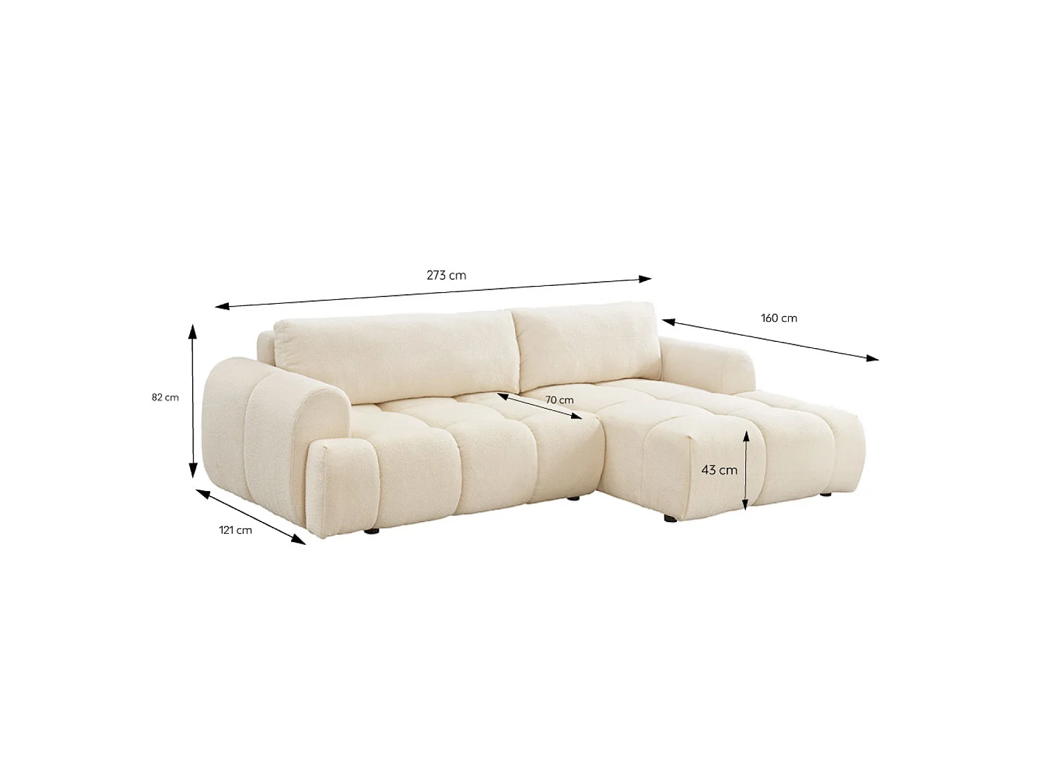 Canapé nuage convertible 4 places en tissu bouclette beige PALMS