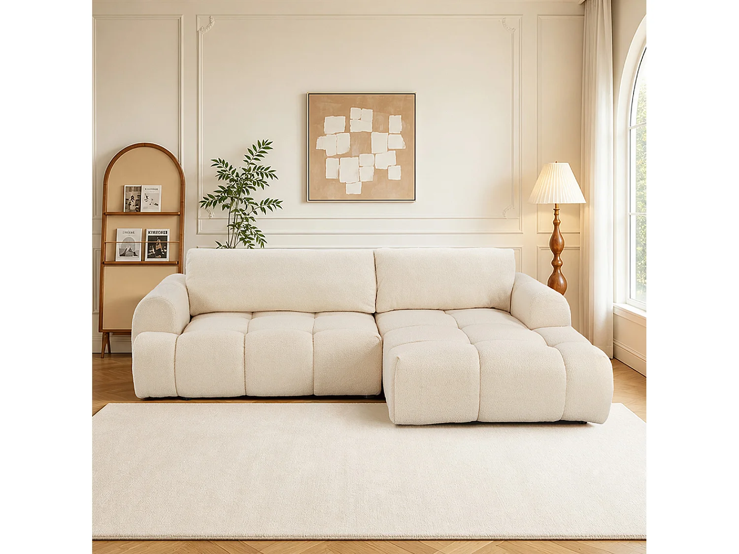Canapé nuage convertible 4 places en tissu bouclette beige PALMS