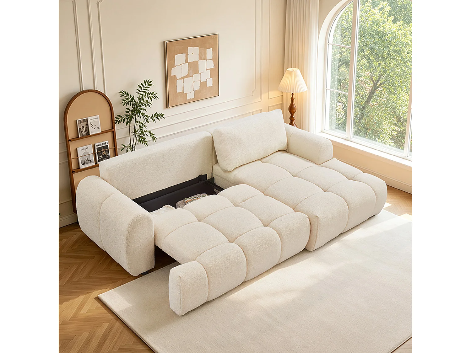 Canapé nuage convertible 4 places en tissu bouclette beige PALMS