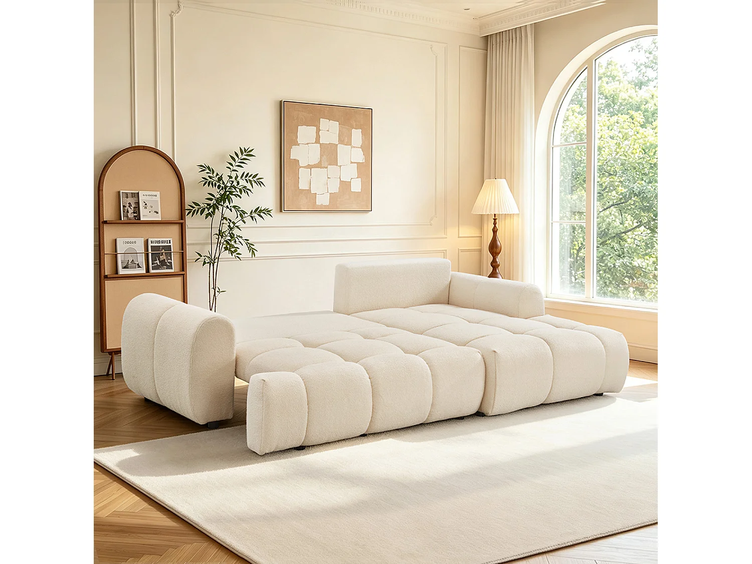 Canapé nuage convertible 4 places en tissu bouclette beige PALMS