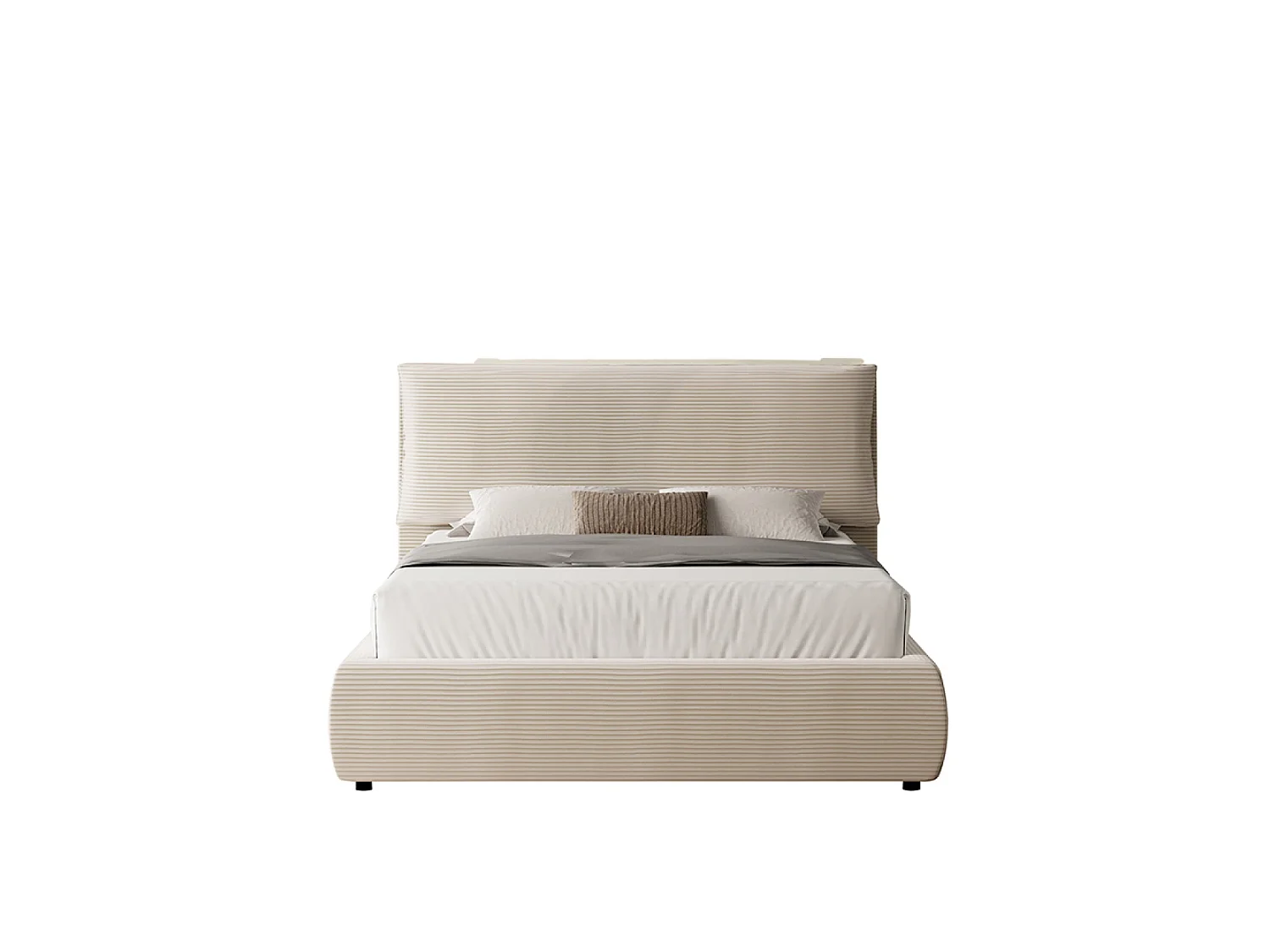 Lit avec coffre de rangement 140x190cm en velours côtelé beige FRESNO