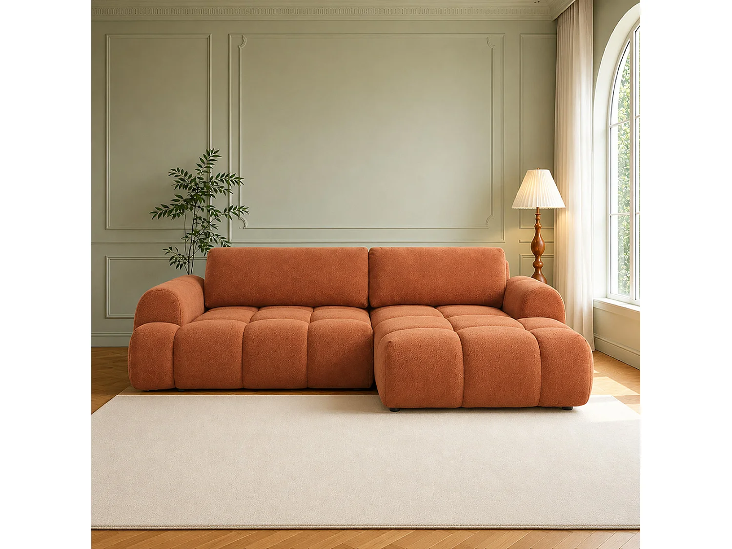 Canapé nuage convertible 4 places en tissu bouclette marron PALMS