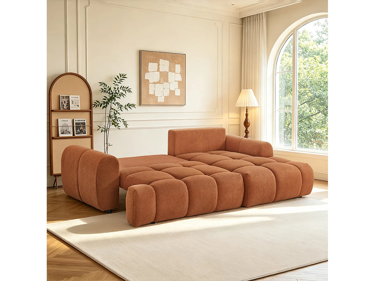 Canapé nuage convertible 4 places en tissu bouclette marron PALMS