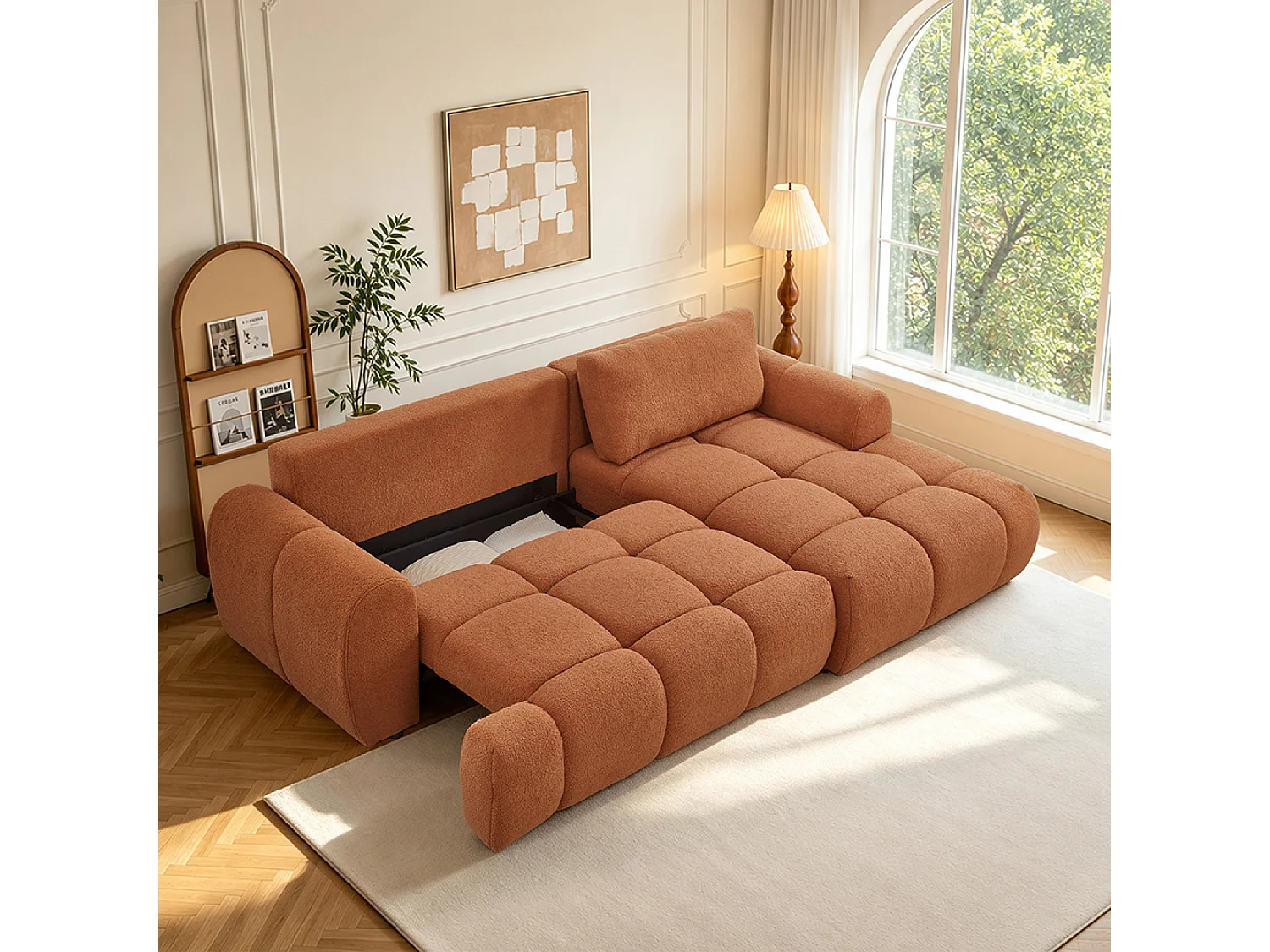 Canapé nuage convertible 4 places en tissu bouclette marron PALMS