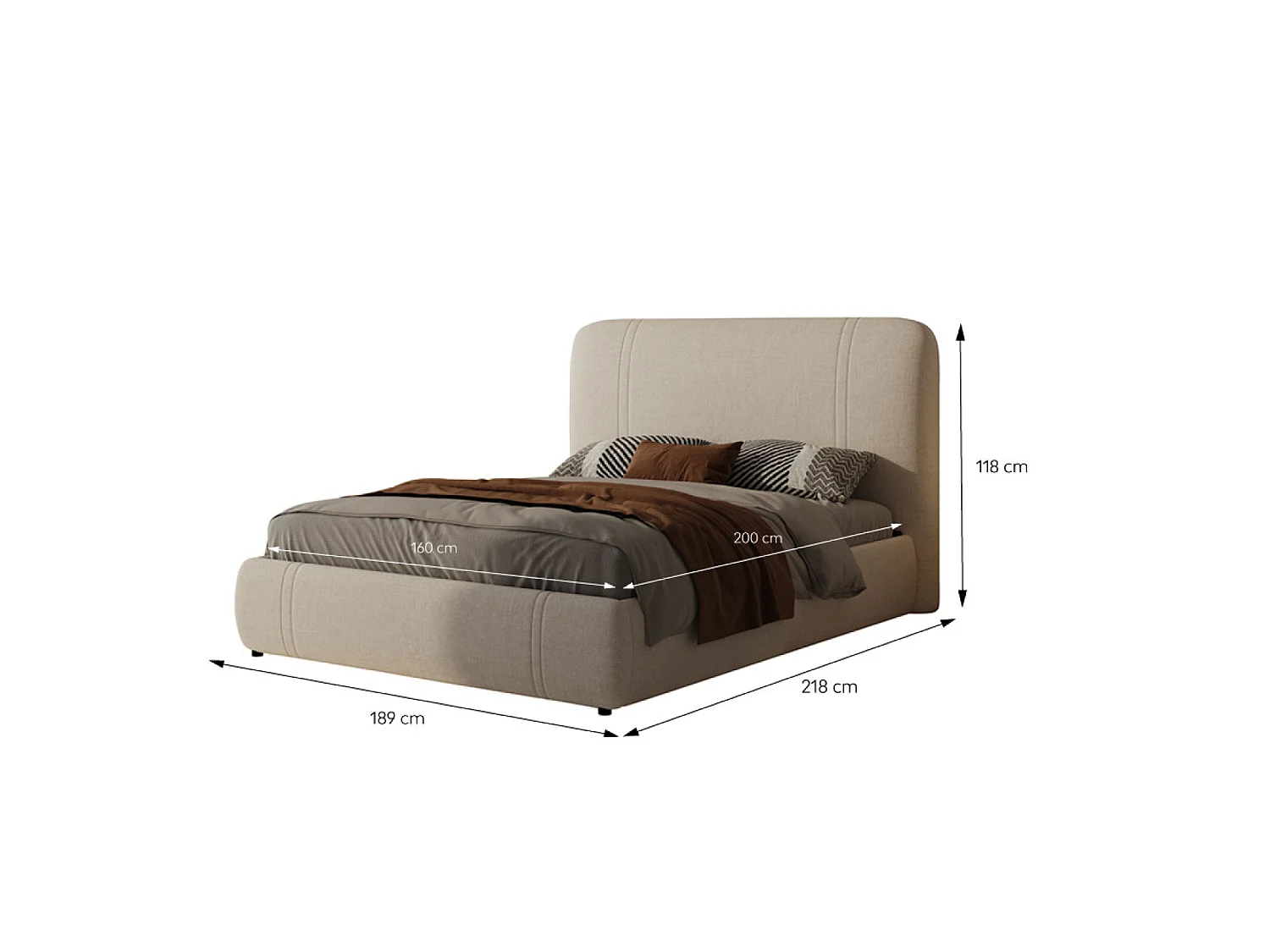 Lit avec coffre de rangement 160x200cm en velours beige MONTECITO