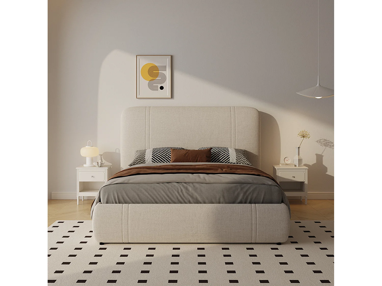 Lit avec coffre de rangement 160x200cm en velours beige MONTECITO